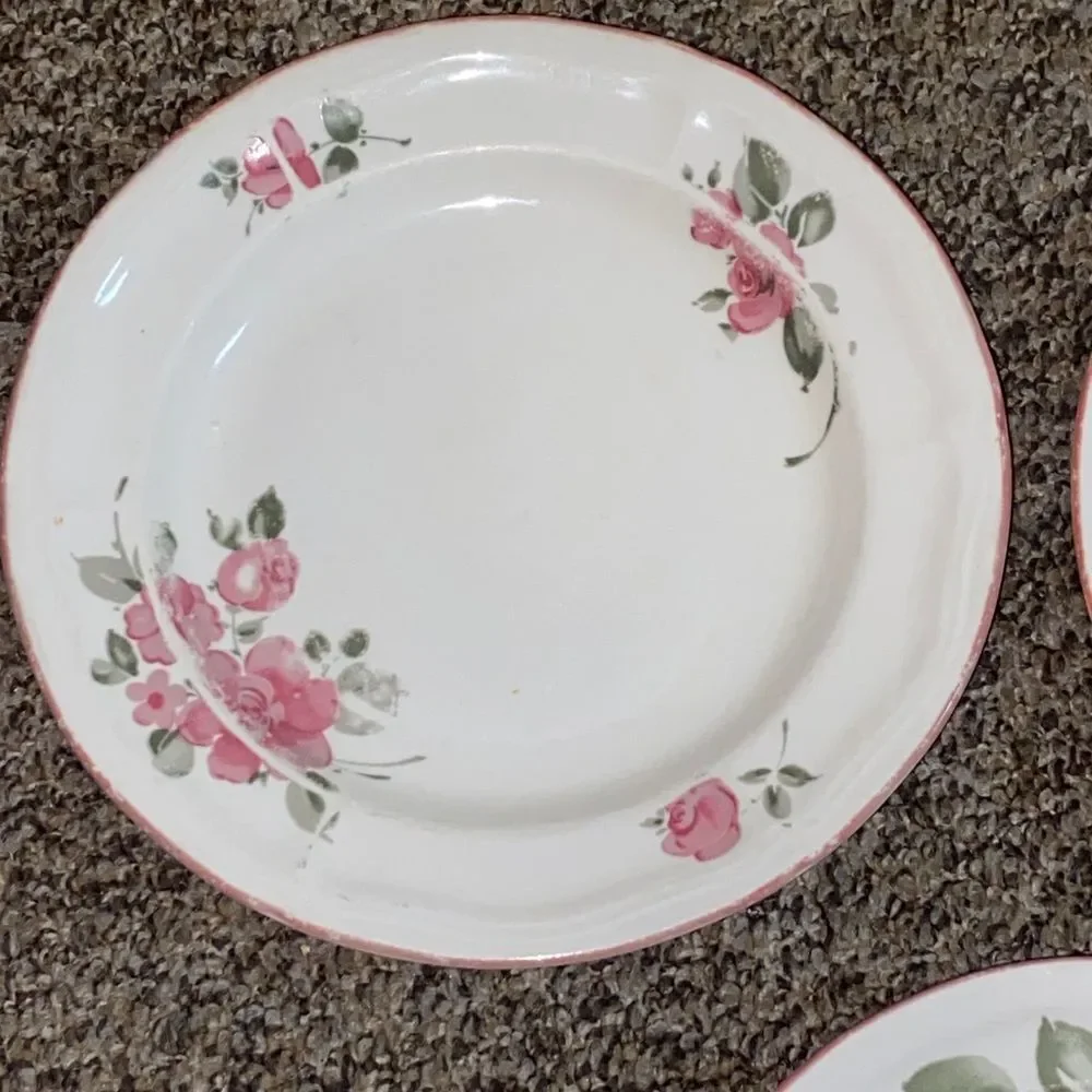 VTG, Gibson China Ivory Lot White Porcelain Dinner Plates with Pink Rose Accent